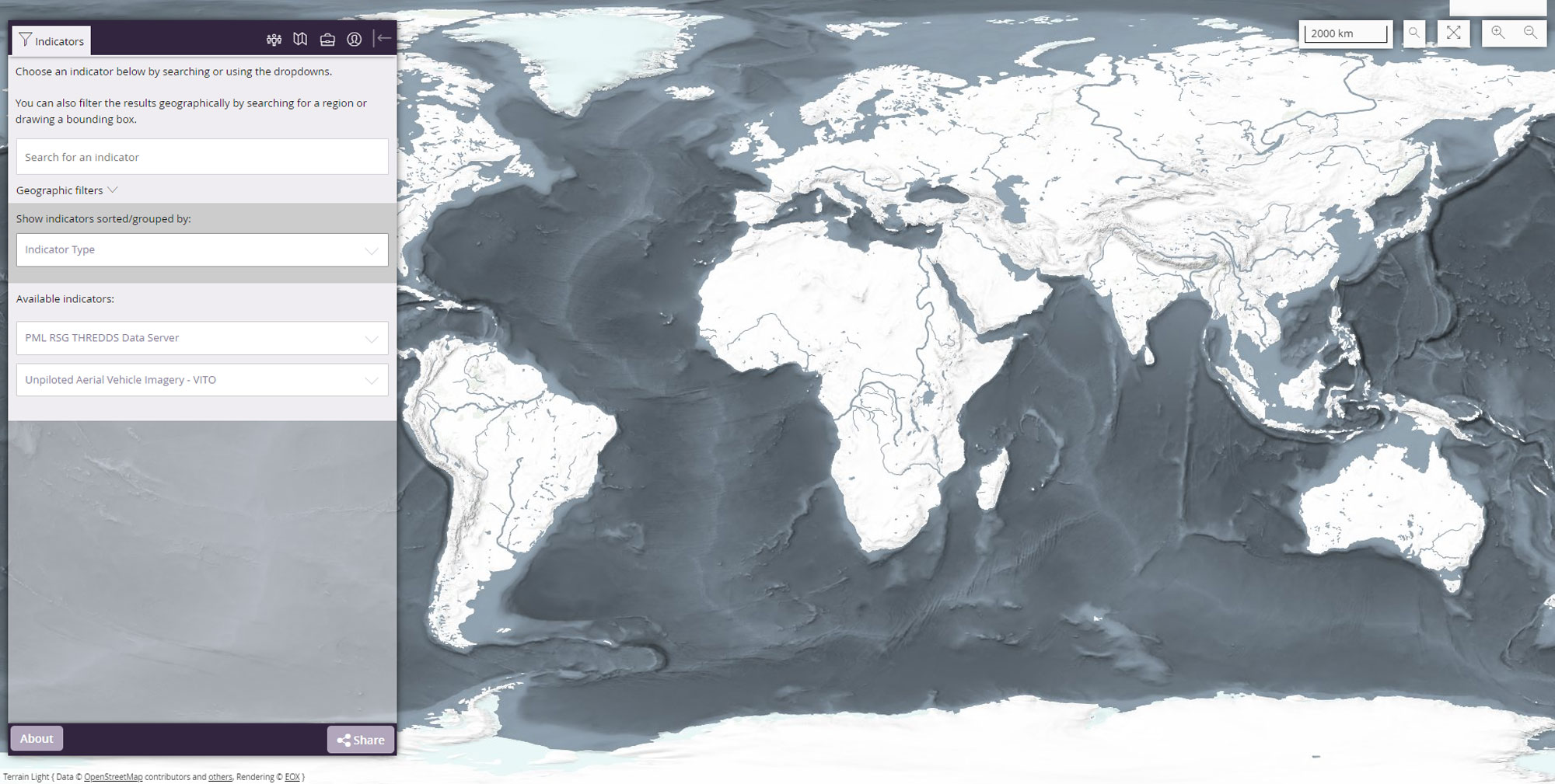 Screenshot of the data portal showing a world map with user interface to select data layers