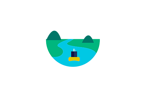 MONOCLE Logo with illustration showing hills and river, data buoy and drone